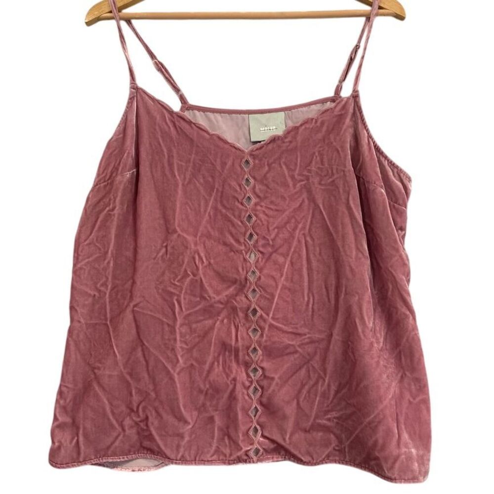 Maeve Velvet Cami Tank Top‎ with Diamond Cutout Detail Large